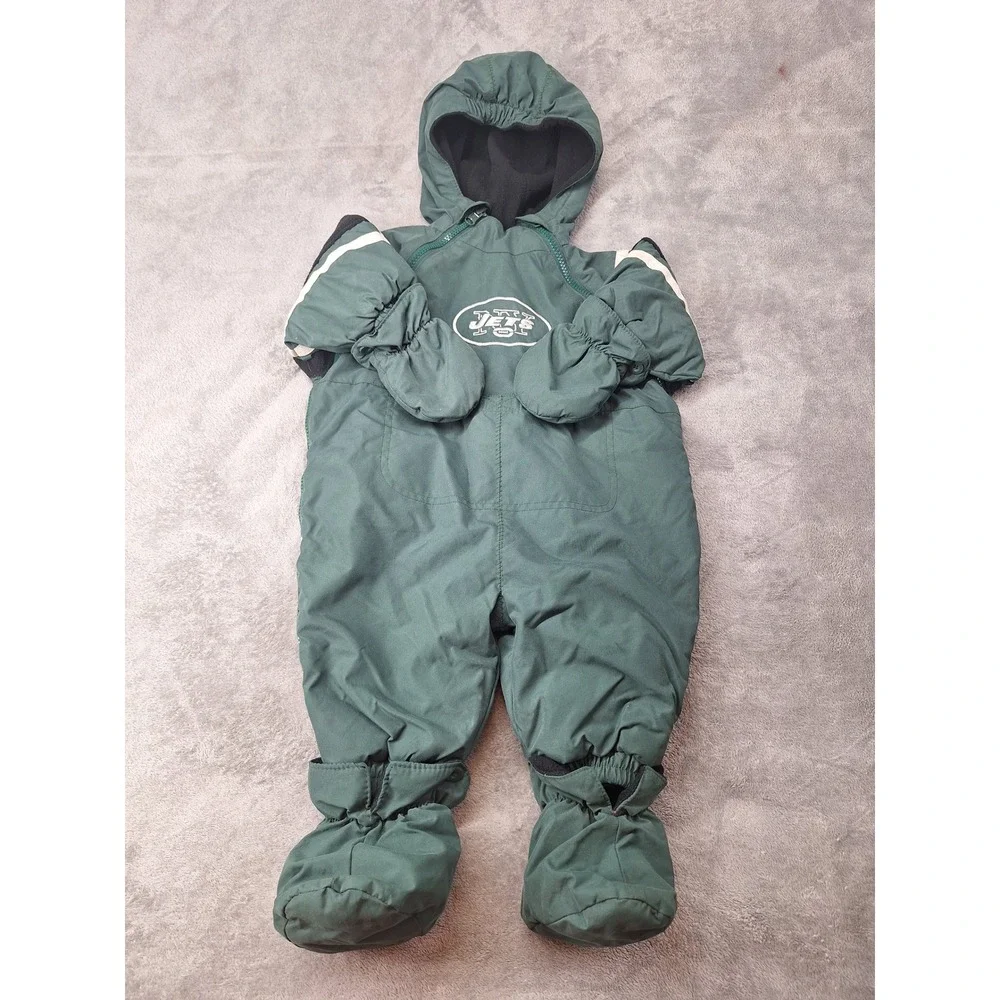 NFL New York Jets Infant Snowsuit Green Fleece Lined Bunting Mittens‎ Booties